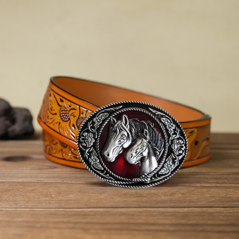 Men's DIY Horse And Colt Enameled Buckle Leather Belt