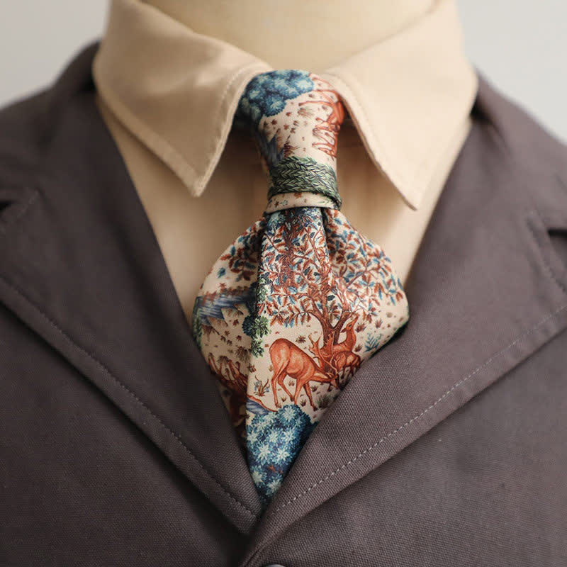 Men's Vintage Forest Animal Floral Necktie