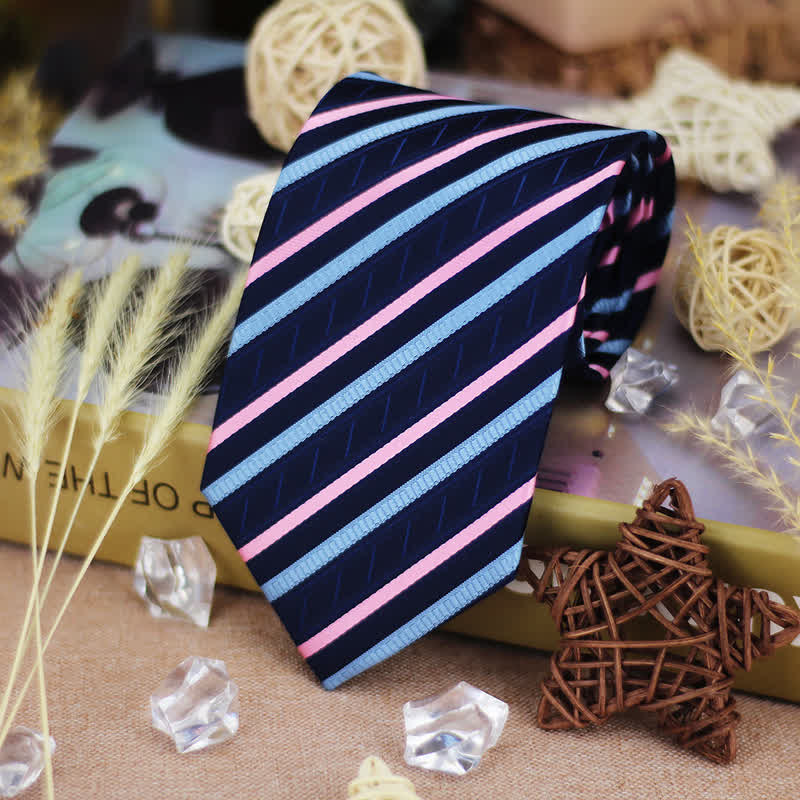 Men's Classic Gradient Blue & Pink Striped Necktie