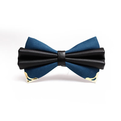 Men's Double Layer Faux Leather Golden Tipped Bow Tie