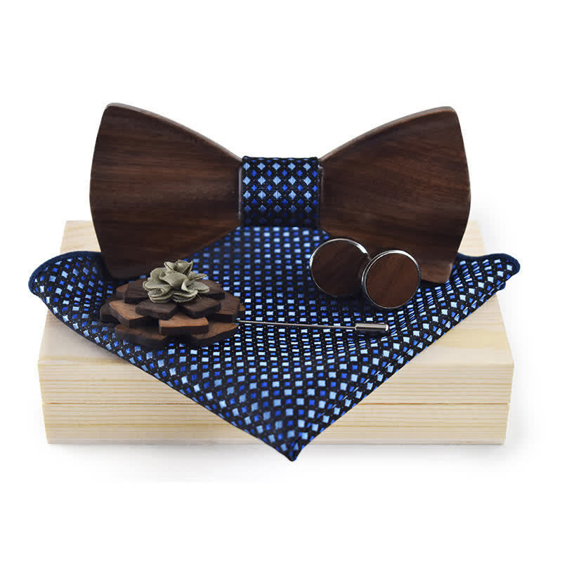 4Pcs Men's Vintage Black Wooden Bow Tie Set