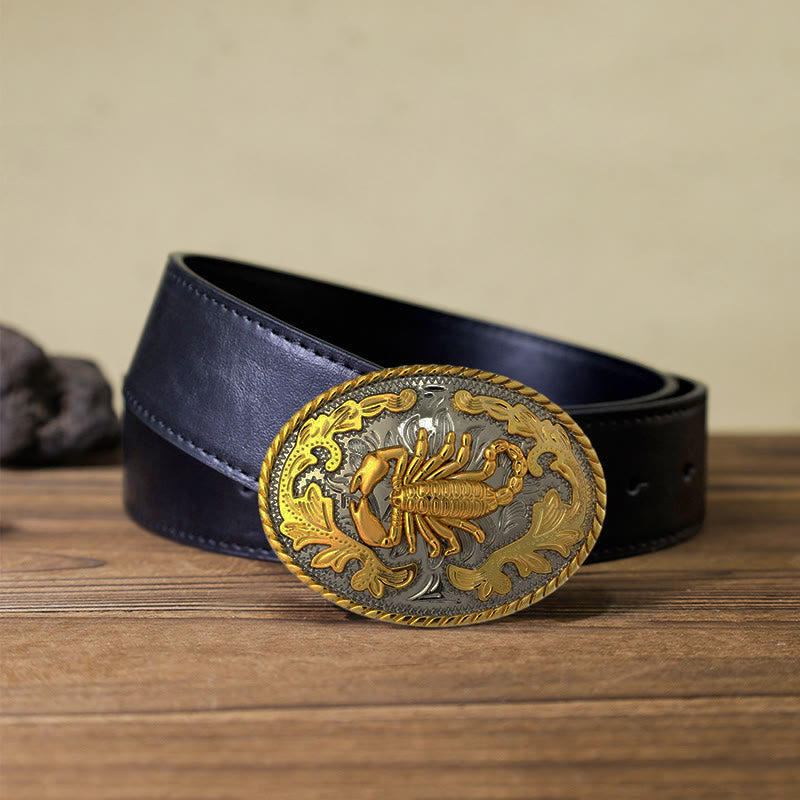 Men's DIY Golden Scorpion Buckle Leather Belt