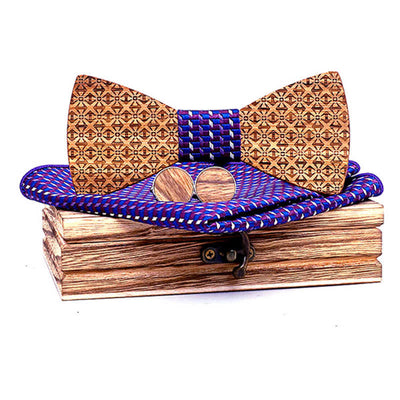 3Pcs Men's Christmas Snowflakes Wooden Bow Tie Set