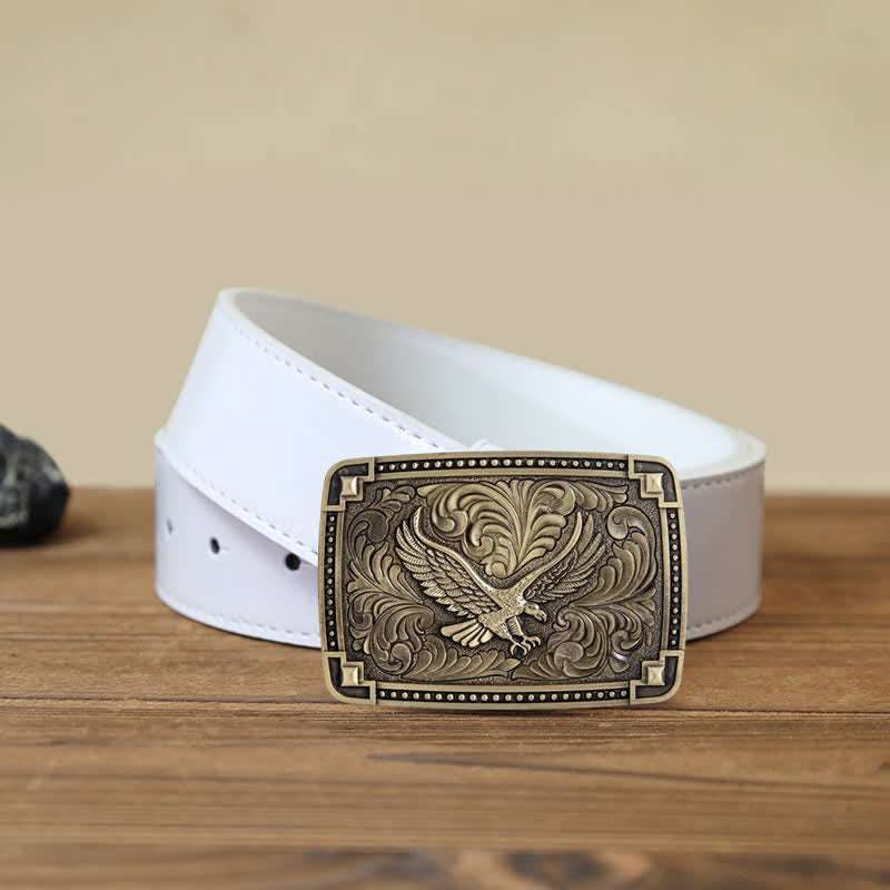 Men's DIY Soaring Eagle In Dreamy Sky Buckle Leather Belt