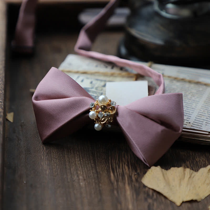 Men's Flowers Pearl Satin Bow Tie