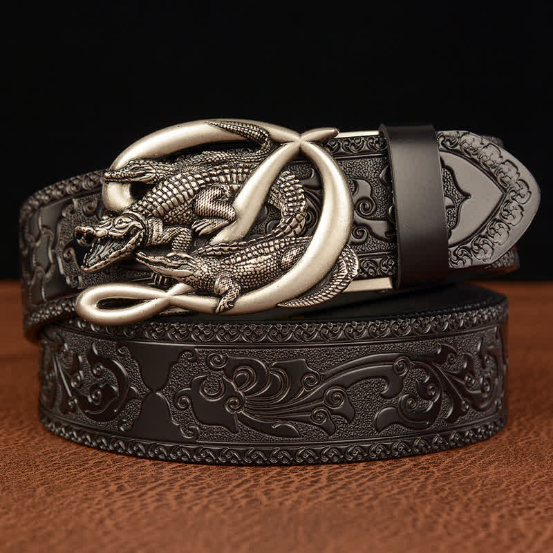 Men's Crocodile Buckle Embossing Leather Belt