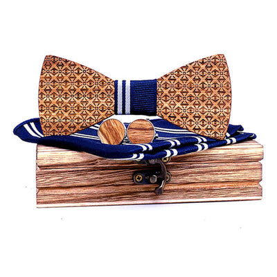 3Pcs Men's Christmas Snowflakes Wooden Bow Tie Set