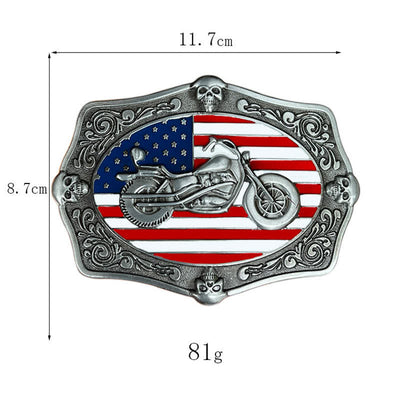 Men's DIY Motorcycle USA Flag Skull Buckle Leather Belt