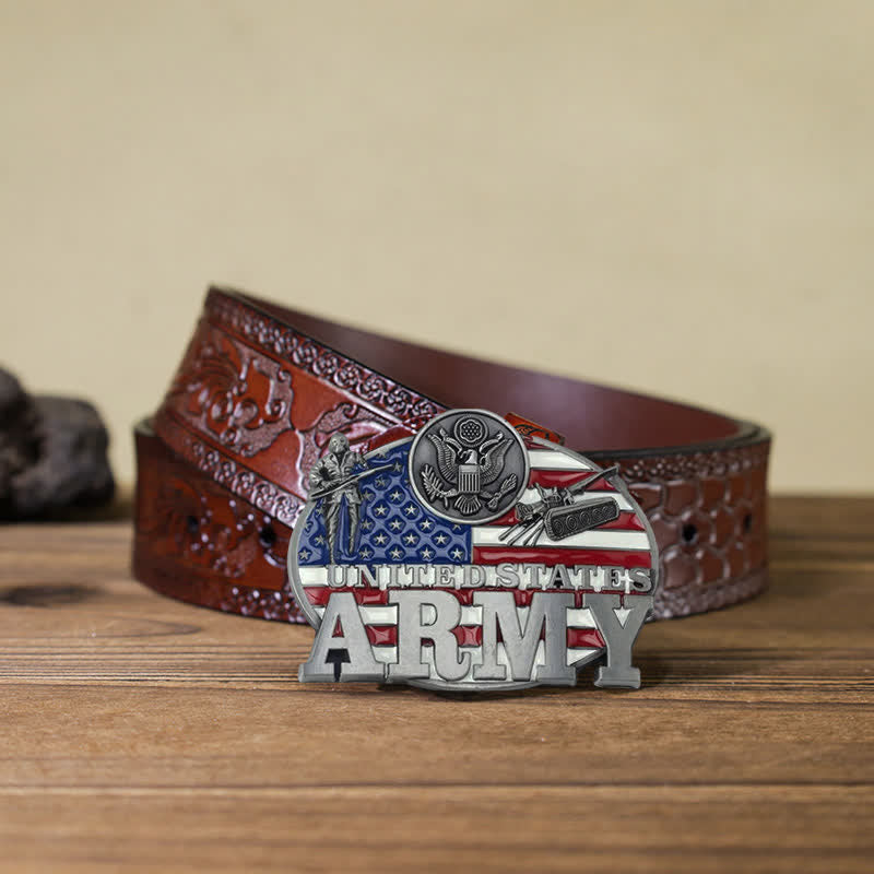 Men's DIY Military US Army Buckle Leather Belt