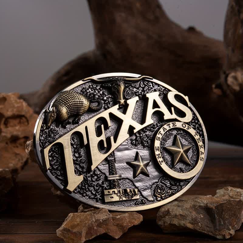 Men's DIY Texas State Heritage Attitude Buckle Leather Belt