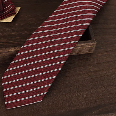 Men's Dark Red & White Thin Striped Necktie