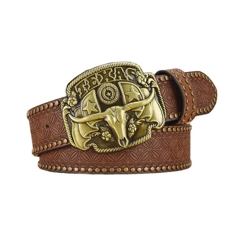 Men's Antique Longhorn Steer Rivet Leather Belt – FloralTrip