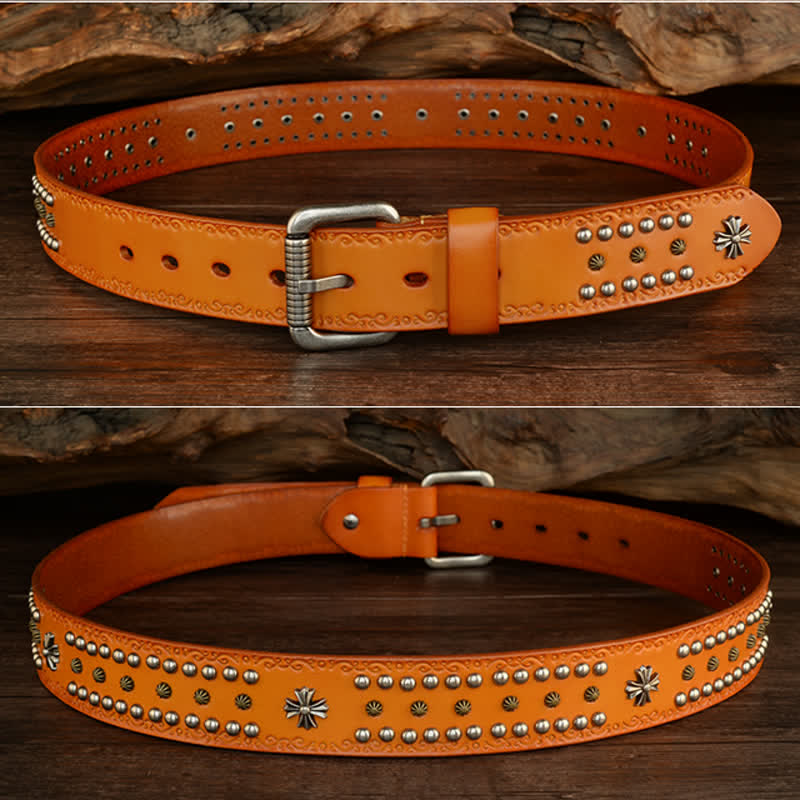 Unisex Rock Style Cross Rivet Studded Decor Belt