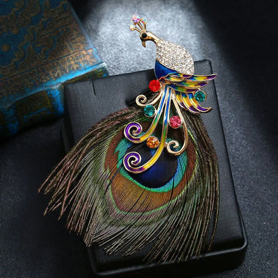 Women's Ethnic Colorful Peacock Feather Brooch