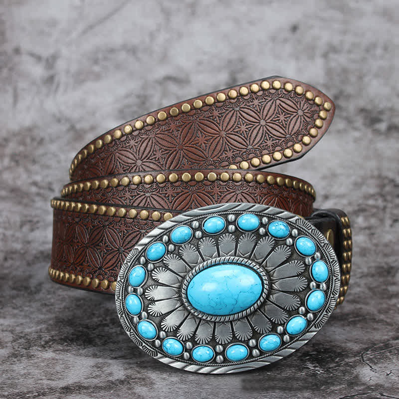 Men's Vintage Bohemia Turquoise Stone Leather Belt
