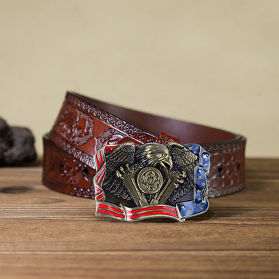 Men's DIY Eagle Patriotic Multi Color Buckle Leather Belt