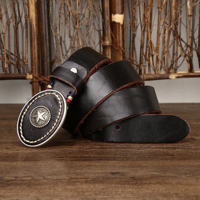 Men's Wild-West Pentacle Thicken Leather Belt