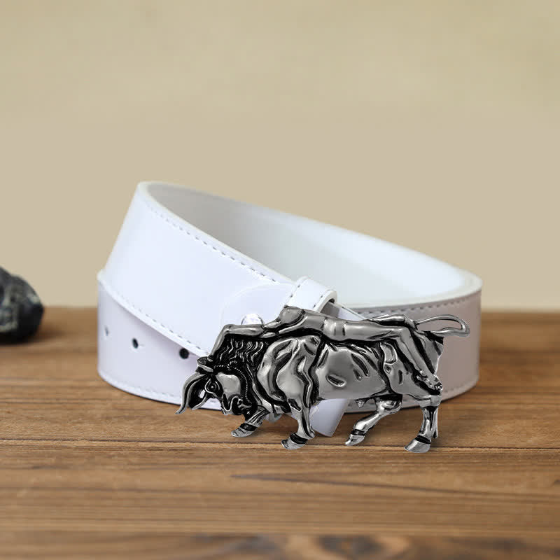 Men's DIY Authentic Silver Bull Buckle Leather Belt