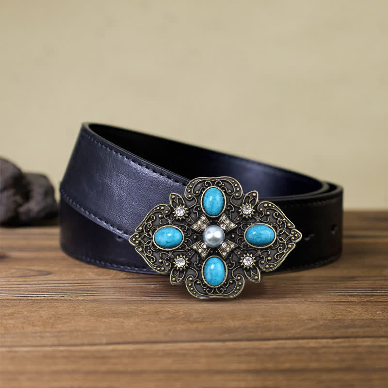 Men's DIY Decorative Stunning Turquoise Buckle Leather Belt