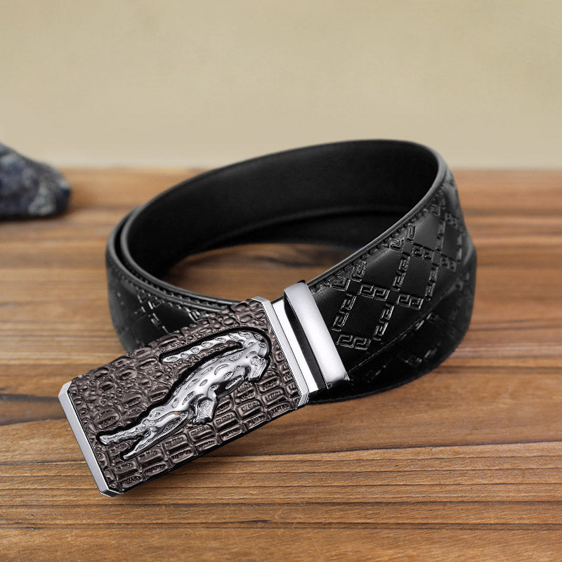 Men's DIY Crocodile Square Automatic Buckle Leather Belt