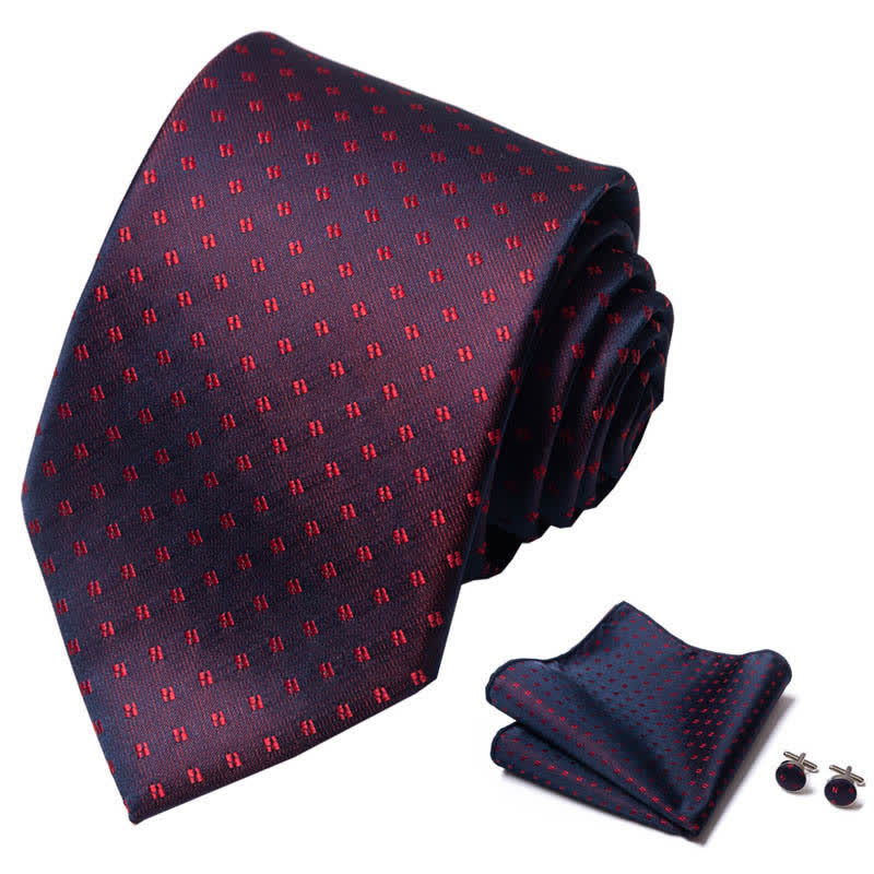 3Pcs Men's Timeless Deep Red Dots Necktie Set