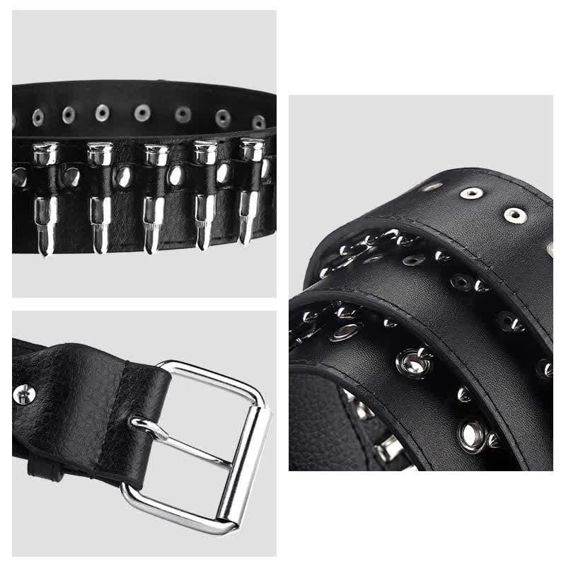 Black Punk Rock Bullets Rivet Studded Leather Belt