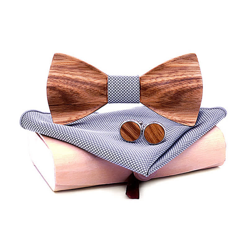 3Pcs Men's Classic Simple Wooden Bow Tie Set