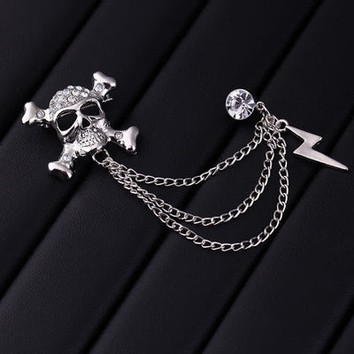 Men's Gothic Skull Lightning Chain Brooch