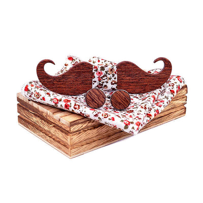 3Pcs Men's Gentleman Moustache Wooden Bow Tie Set