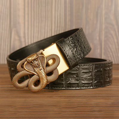 Men's Curled Cobra Alligator Pattern Leather Belt