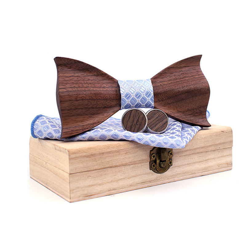 3Pcs Men's 3D Black Walnut Wooden Bow Tie Set