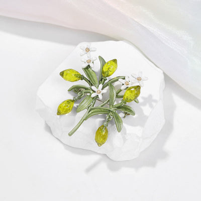 Women's Green Plant Lemon Drop Brooch