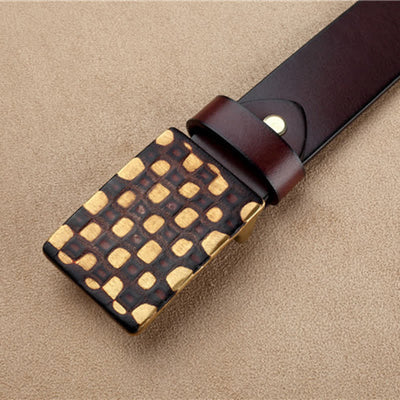 Men's Geometric Checkered Style Leather Belt