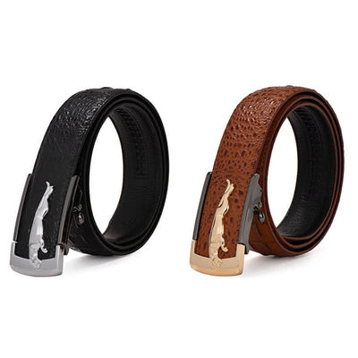 Men's Leopard Automatic Buckle Alligator Pattern Leather Belt