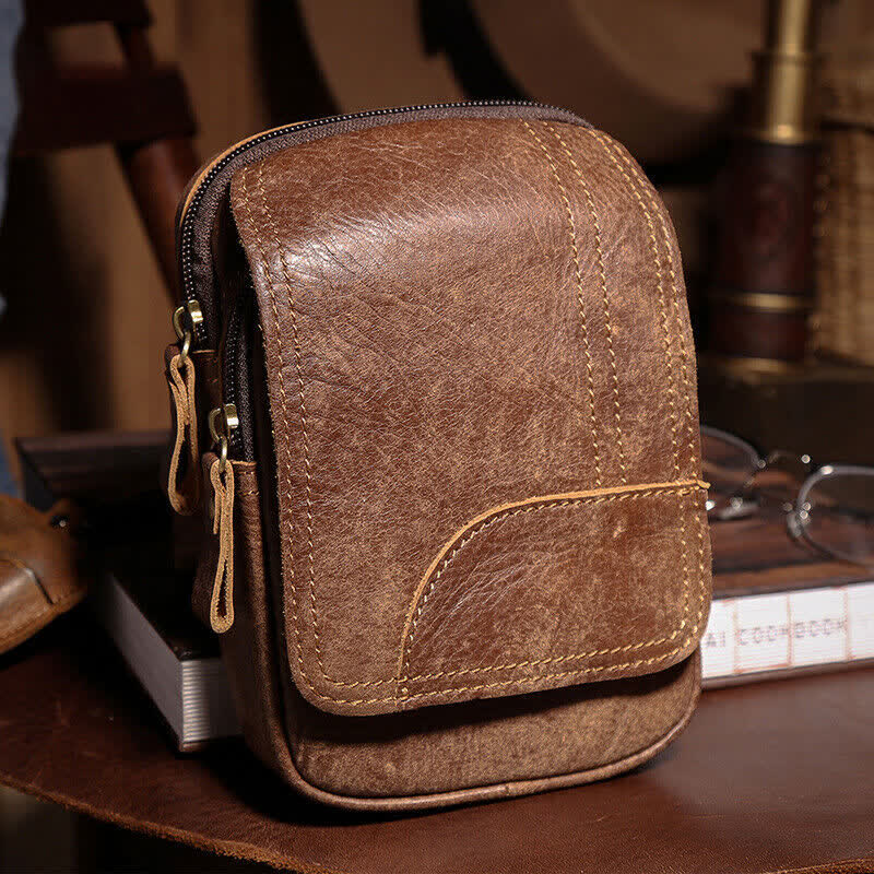 Travel Zipper Magnetic Snap Nubuck Leather Belt Bag