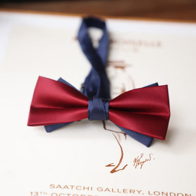 Men's Vintage Red Match Blue Two Tone Bow Tie