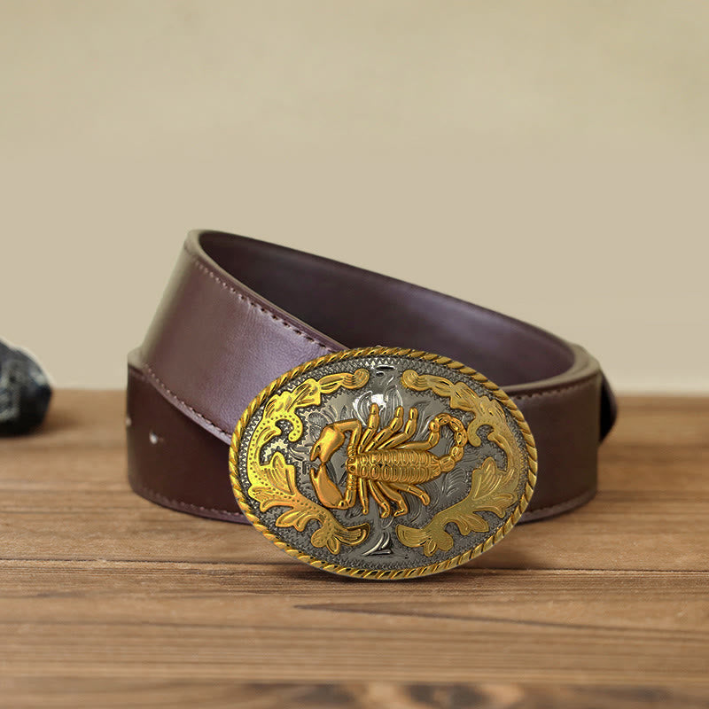 Men's DIY Golden Scorpion Buckle Leather Belt