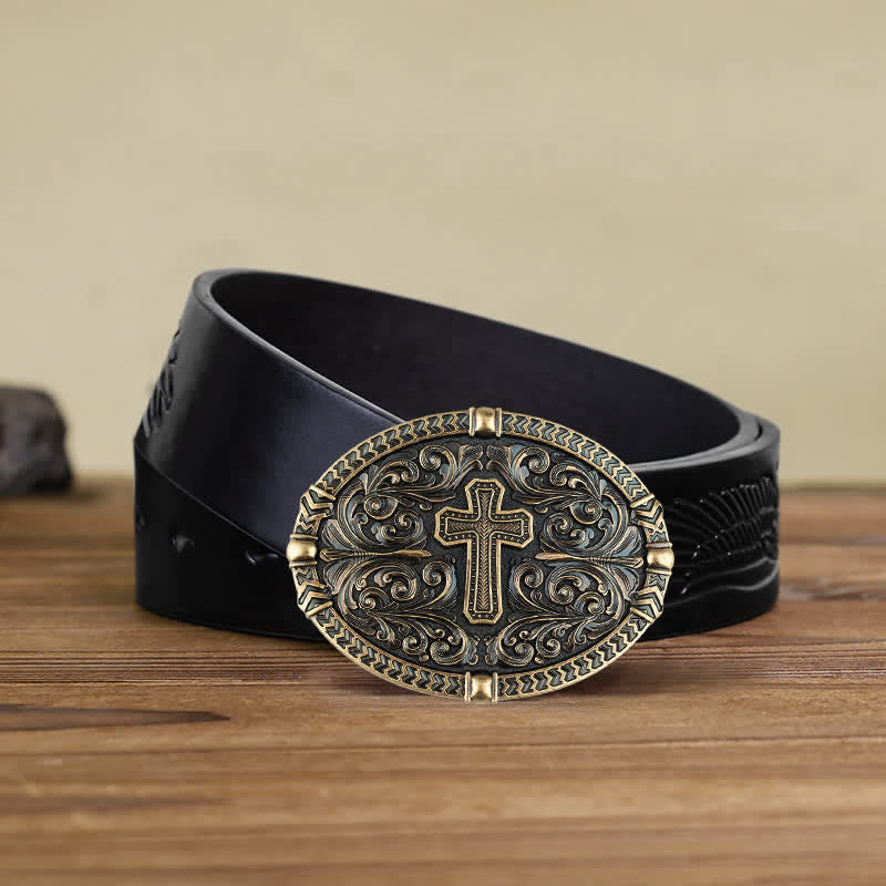 Men's DIY Center Cross Attitude Buckle Leather Belt