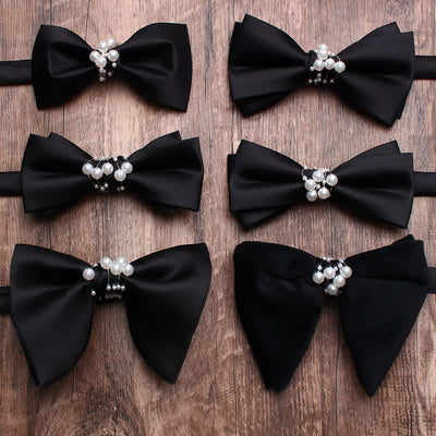 Men's Black Personality Pearls Bow Tie