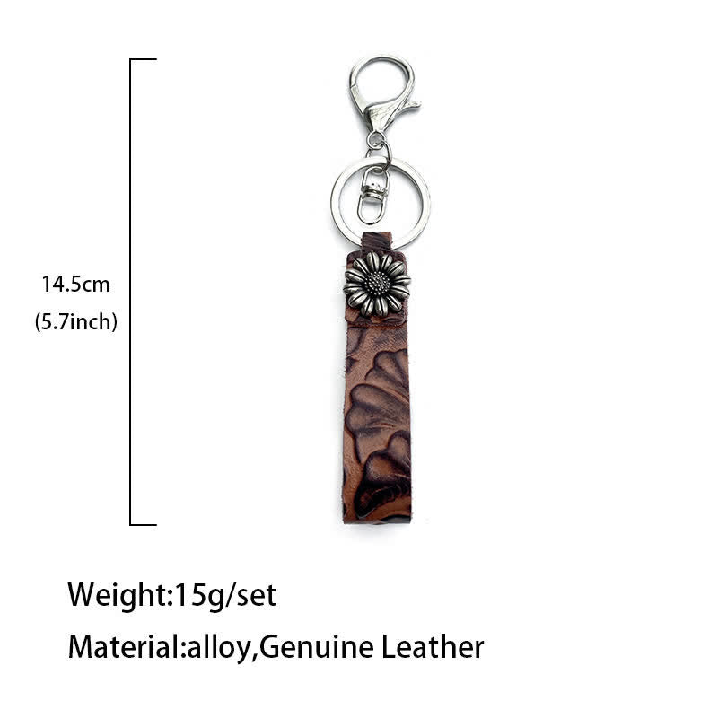 Weatern Turquoise Emboss Textured Leather Keychain