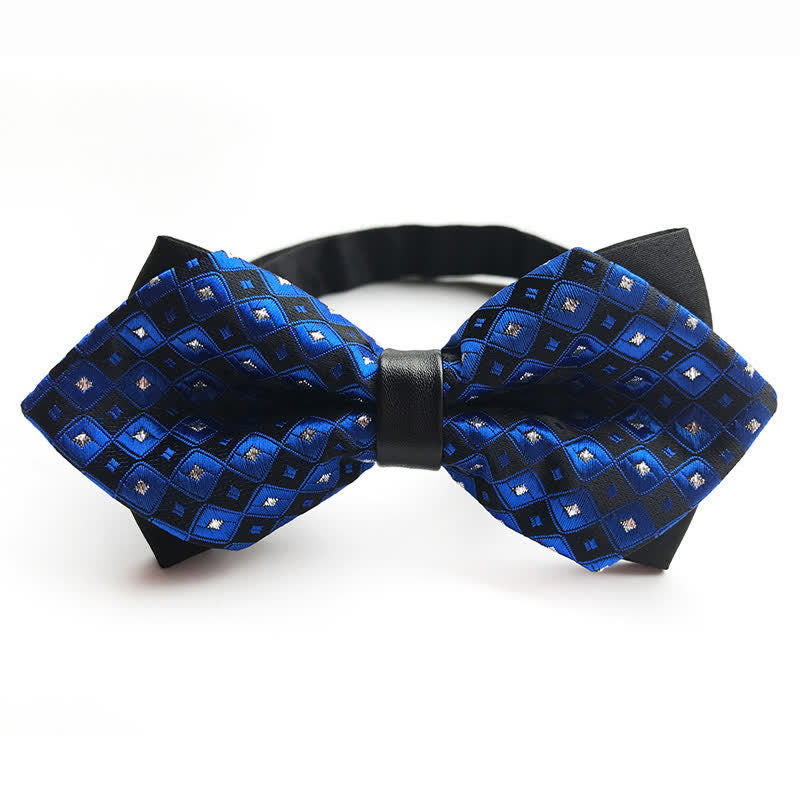 Men's Checkered Shiny Diamond Pointy Bow Tie