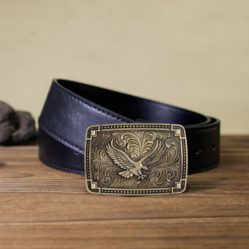 Men's DIY Soaring Eagle In Dreamy Sky Buckle Leather Belt