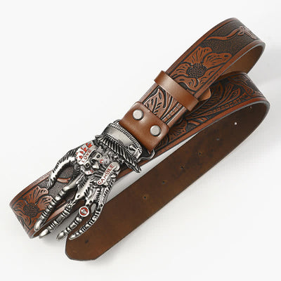 Men's Funky Skull Ghost Hand Bone Leather Belt