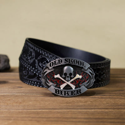 Men's DIY Skull Biker Cross Bone Buckle Leather Belt