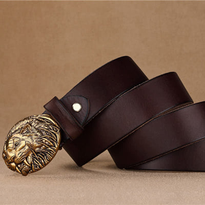 Men's Tiger Antique Plate Buckle Leather Belt