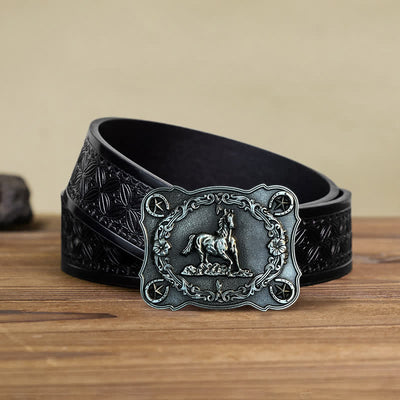 Men's DIY Wild Running Horse Buckle Leather Belt