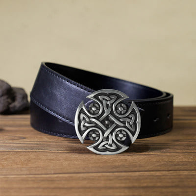 Men's DIY Viking Celtic Cross Knot Buckle Leather Belt