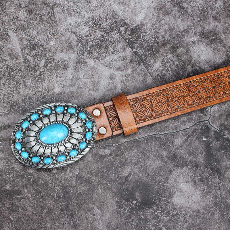 Men's Vintage Bohemia Turquoise Stone Leather Belt