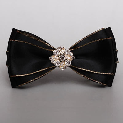 Men's Rhinestone Flower Golden Edge Bow Tie