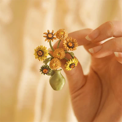 Women's Enamel Sunflower Vase Brooch